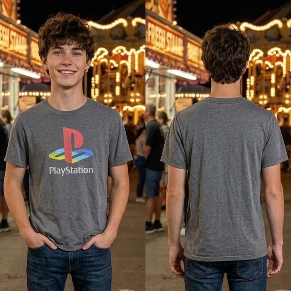 Sony PlayStation Shirt Mens S Grey Video Game Logo Graphic Tee 34 36